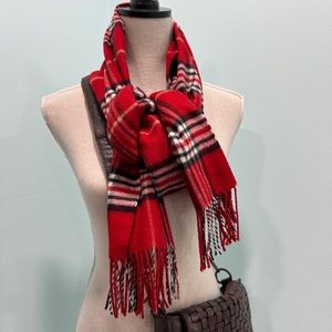 Red Black White Plaid Tartan Scarf Fringe Wrap Cozy Holiday Gift Soft Preppy